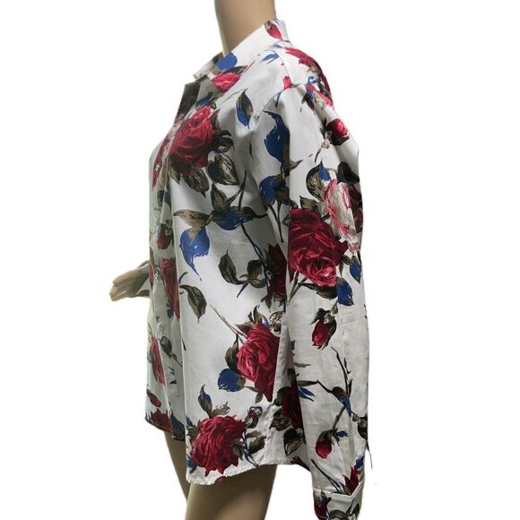 Womens White Multi Floral Print Long Sleeve Button Up Cottagecore Shirt Small - Picture 11 of 13